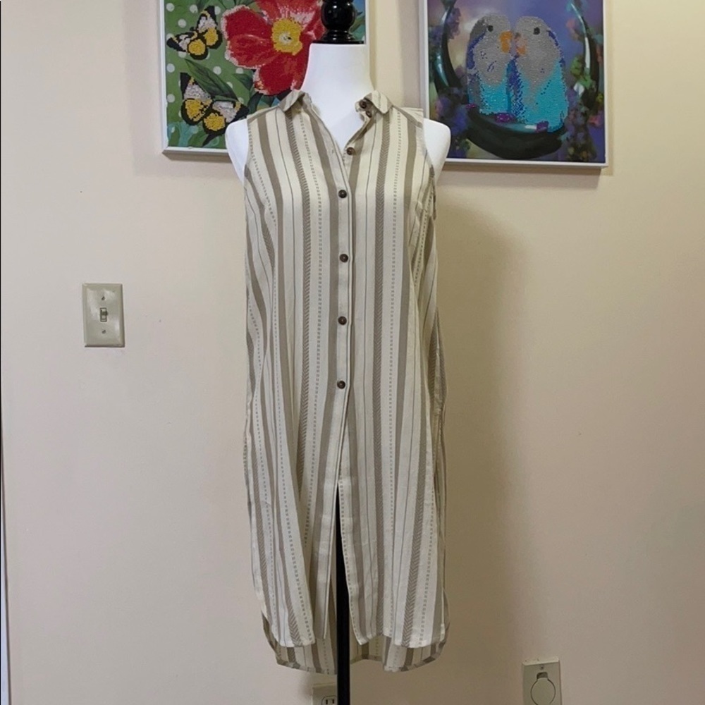 NWOT Anthropologie Beige Button-Front Midi Tunic Top US XS